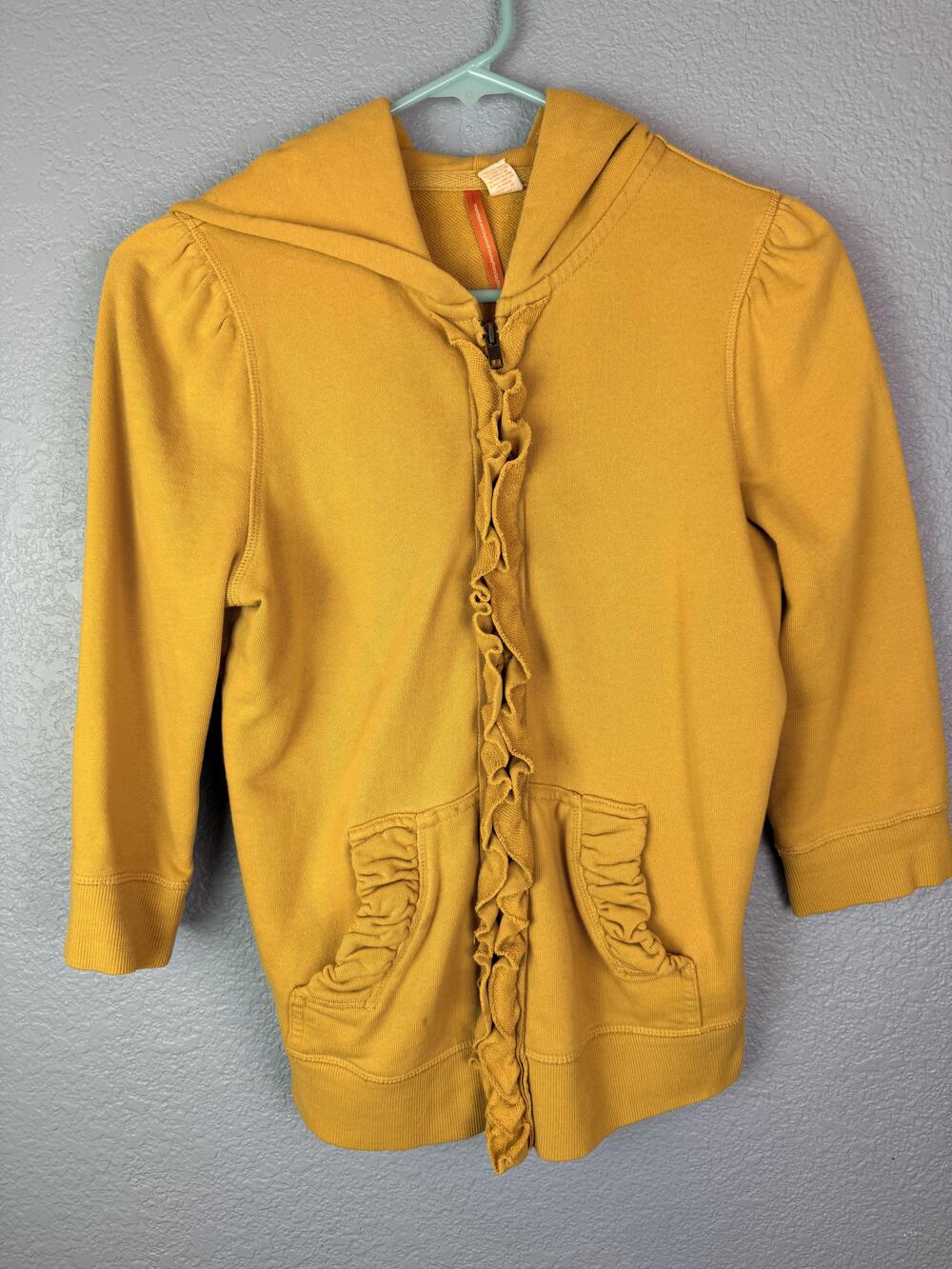 Saturday Sunday Hoodie Womens Small Yellow 3/4 Sleeve Cotton Full Zip Sweatshirt